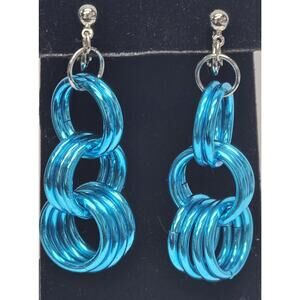 Blue Statement Clip On Earrings Avon Loop De Loop Dangle Vintage 1993 Jewelry